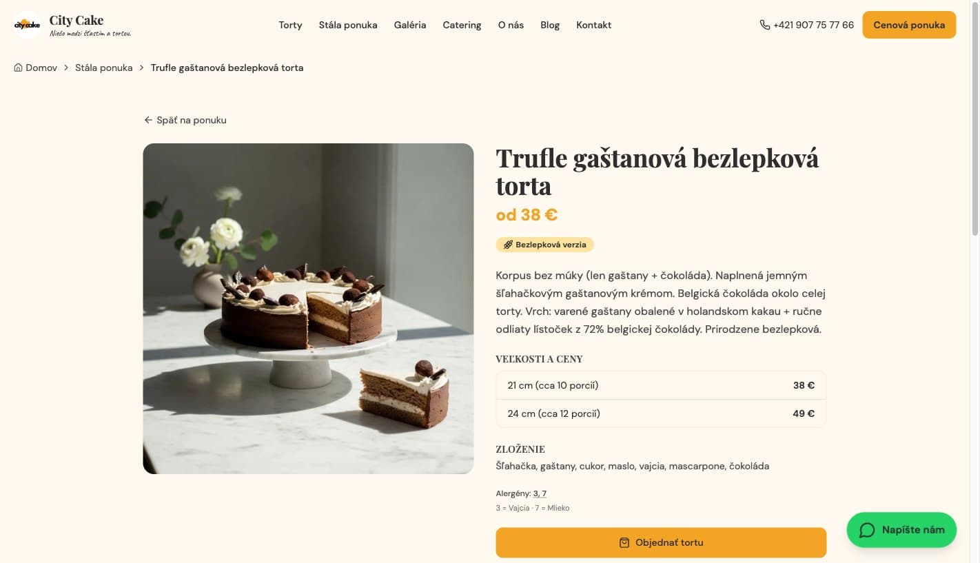 Produktová stránka so zložením a cenami